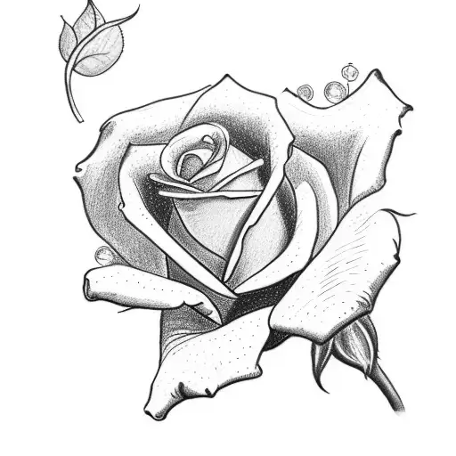 small rose tattoo with stem and a cute minimalistic drawing of dinosaur eating the rose tattoo design idea