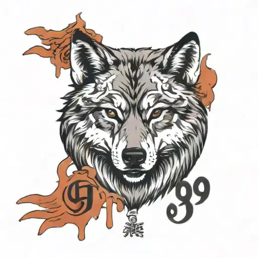 wolf with 999 written in a layered fascion across the wolf face with a juice wrld themed background  tattoo design idea