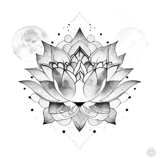 Lotus Flower and Moon with Stars tattoo design idea