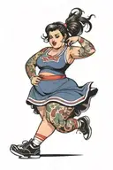 a fat  cheerleader posing seductively with cartoon like features tattoo design idea