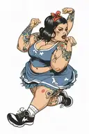 a fat  cheerleader posing seductively with cartoon like features tattoo design idea