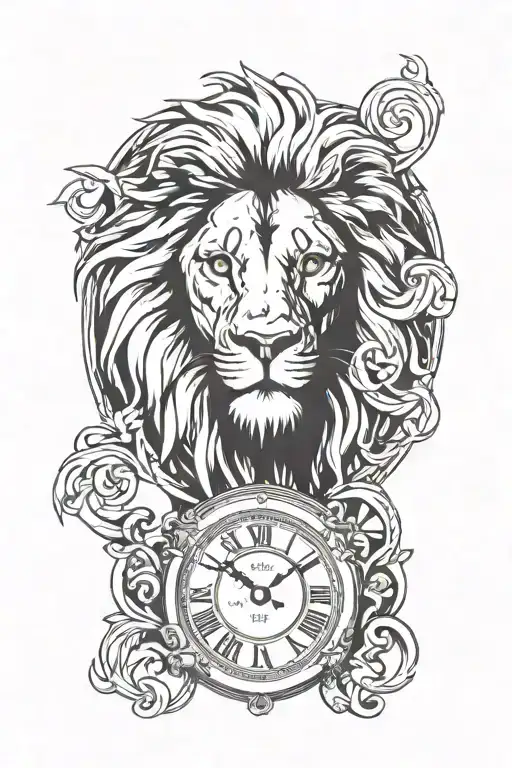 lion face and roman numeral clock that symbolizes moving forward. tattoo design idea