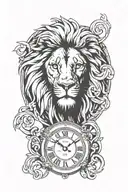 lion face and roman numeral clock that symbolizes moving forward. tattoo design idea
