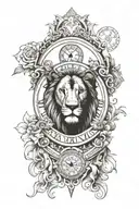 lion face and roman numeral clock that symbolizes moving forward. tattoo design idea