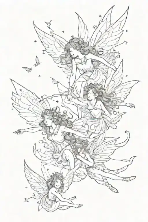 seven fairies flying tattoo design idea