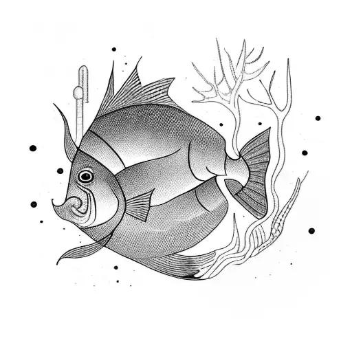 A school of colorful fish swimming through a dense forest, inspired by the vibrant aquatic life found in World of Warcraft tattoo design idea