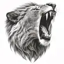 A lion roaring with black-grey shading to create a realistic 3D effect tattoo design idea