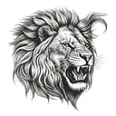 A lion roaring with black-grey shading to create a realistic 3D effect tattoo design idea