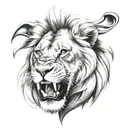 A lion roaring with black-grey shading to create a realistic 3D effect tattoo design idea