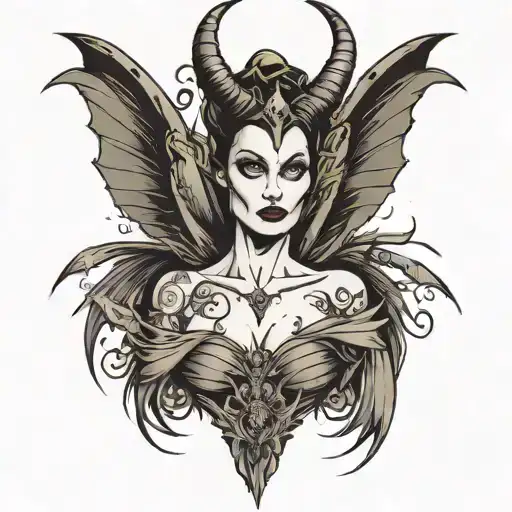maleficent with wings spread wide tattoo design idea