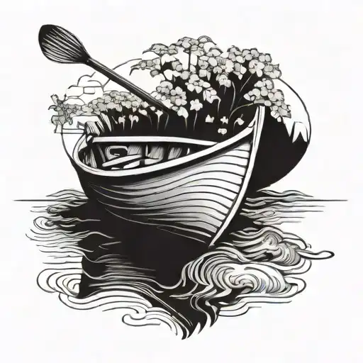 row boat with shadow tattoo design idea