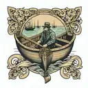 row boat with shadow tattoo design idea