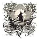 row boat with shadow tattoo design idea