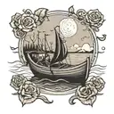 row boat with shadow tattoo design idea