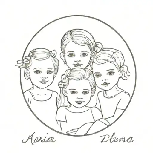 children: Maria, Polina, Valeria written in grains tattoo design idea