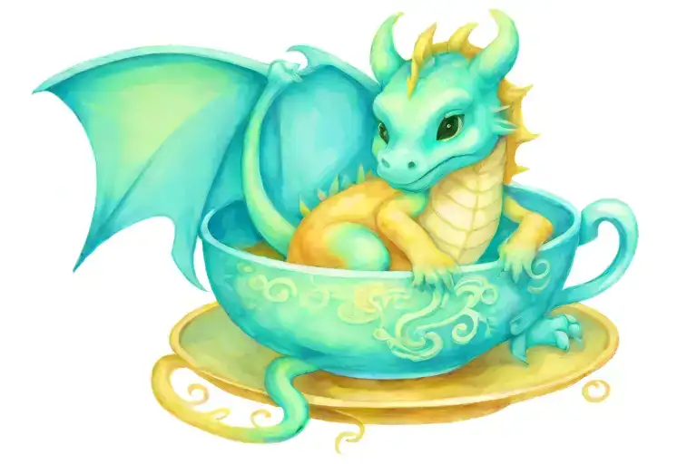 cute dragon sleeping in teacup tattoo design idea