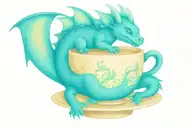 cute dragon sleeping in teacup tattoo design idea
