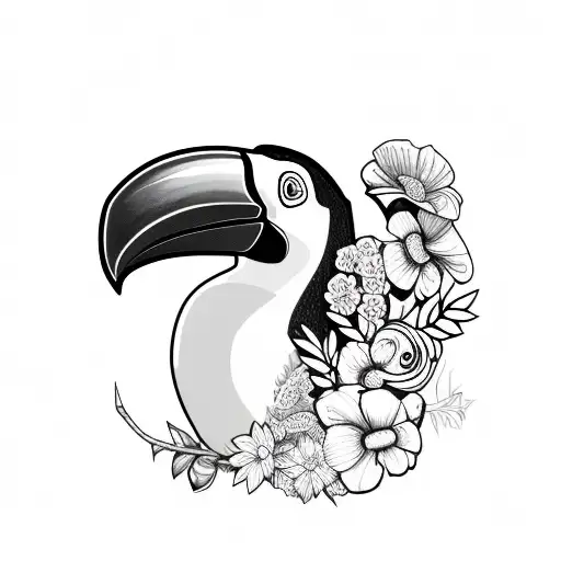 Toucan with flowers and big beak tattoo design idea
