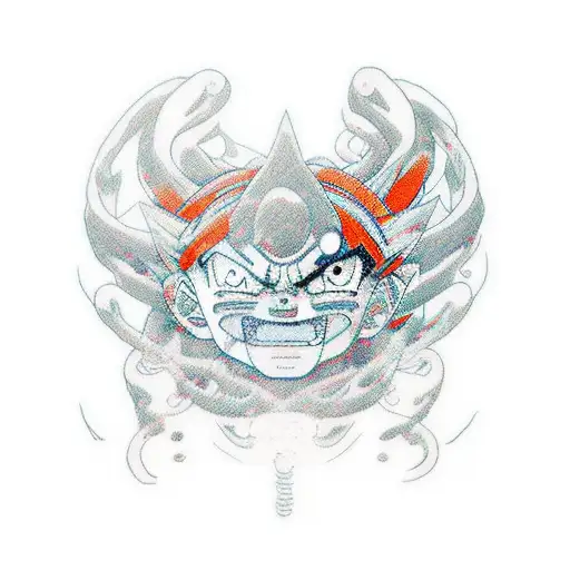 A mesmerizing portrait of Goku, Luffy, and Ichigo in a unique, abstract style tattoo design idea