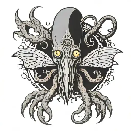 lovecraft style creature tattoo design idea