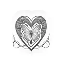 Incorporate a name tag into a heart shape design surrounded by delicate butterfly silhouettes tattoo design idea