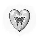 Incorporate a name tag into a heart shape design surrounded by delicate butterfly silhouettes tattoo design idea