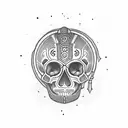 detailed skull with Inca helmet  tattoo design idea