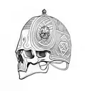detailed skull with Inca helmet  tattoo design idea