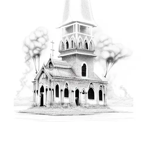 burning church tattoo design idea