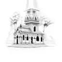 burning church tattoo design idea