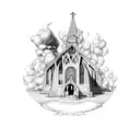 burning church tattoo design idea