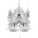 burning church tattoo design idea