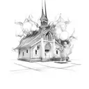 burning church tattoo design idea