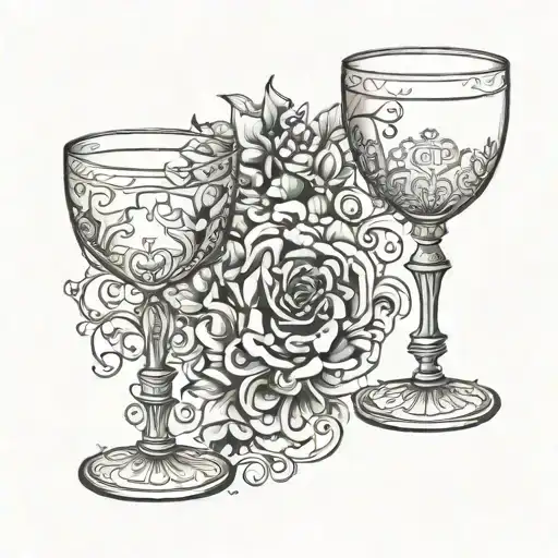 An elegant champagne glass with intricate details, symbolizing celebration and love tattoo design idea