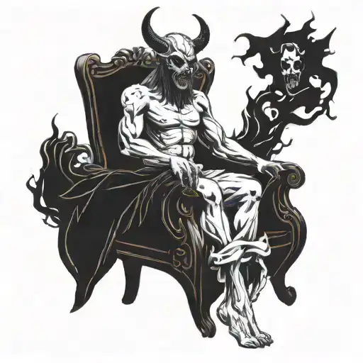 scary devil sitting on throne tattoo design idea