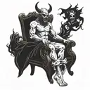 scary devil sitting on throne tattoo design idea