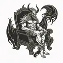 scary devil sitting on throne tattoo design idea