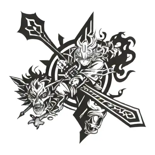Combine elements from Demon Slayer and Black Clover into a unique crossover tattoo design tattoo design idea