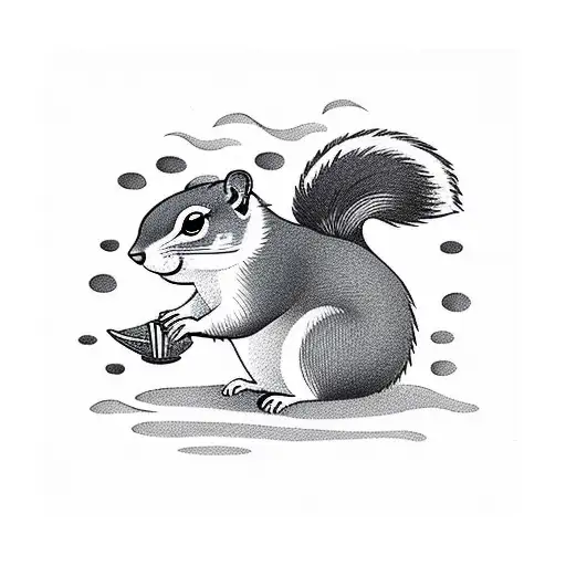 chubby squirrel with tail looks like oak leaf tattoo design idea