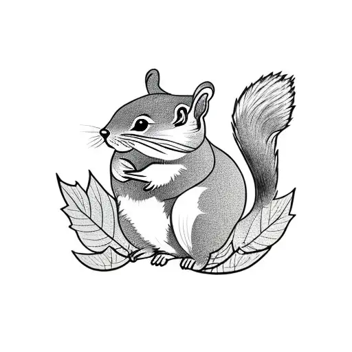 chubby squirrel with tail looks like oak leaf tattoo design idea