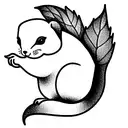 chubby squirrel with tail looks like oak leaf tattoo design idea