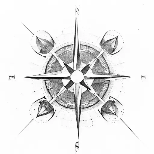 3D compass tattoo design idea