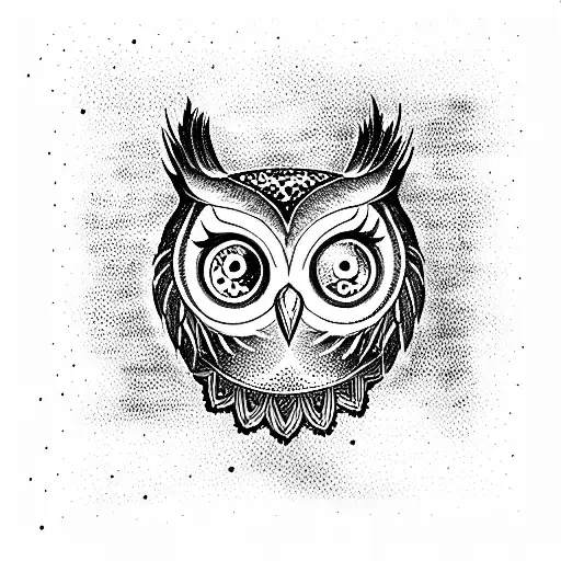 owl with clock eyes tattoo design idea