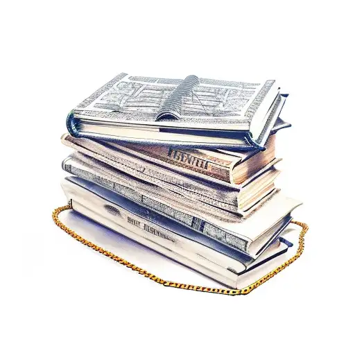 Books stacked on each other wrapped in chains.  In the middle are prison bars with a distinguish gentleman sitting on a  tattoo design idea