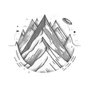 A mountain range made of stacked books, with musical instruments scattered around tattoo design idea