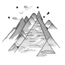 A mountain range made of stacked books, with musical instruments scattered around tattoo design idea