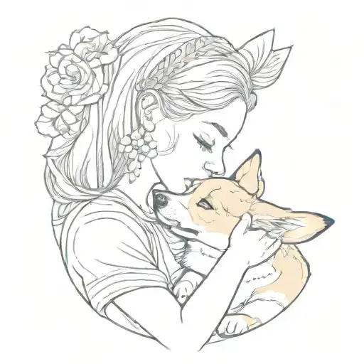 woman kissing a corgi tattoo design idea