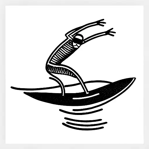 fine line skeleton surfing tattoo design idea