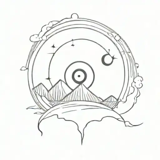 Evil eye , moon , beach landscape tattoo design idea