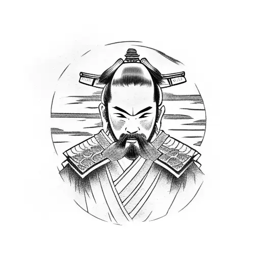 a samurai in front of a Japanese weather tattoo design idea